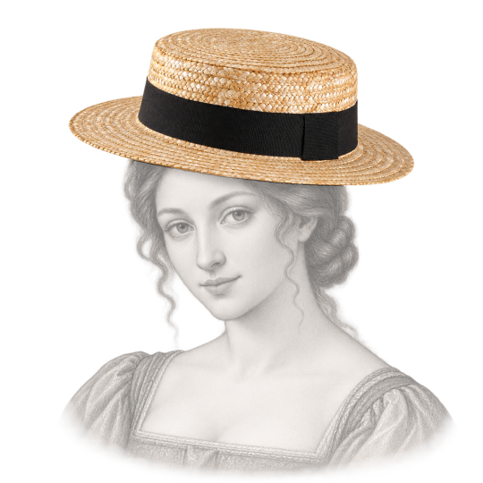 Natural Boater Hat worn by a Young Renaissance Woman