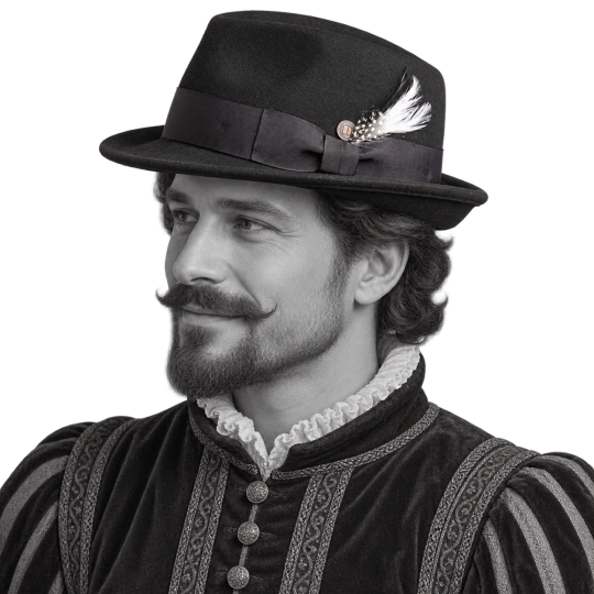 Darwin Black Hat Dasmarca in Wool Felt – Pencil Sketch Portrait, Renaissance Character