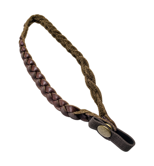 Brown Braided Leather Cane Wrist Strap – product view