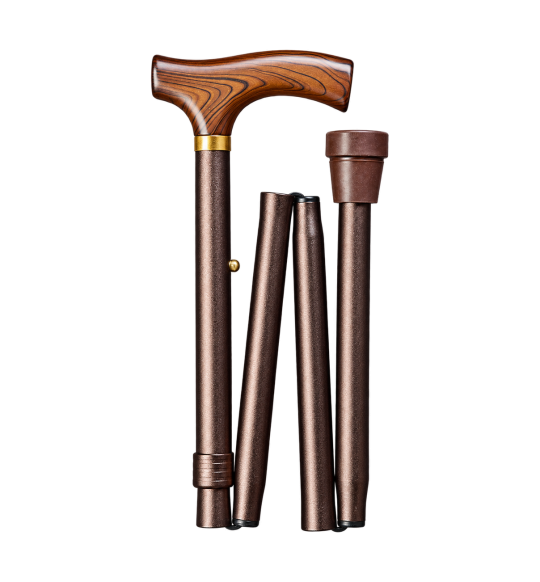 Gastrock folding walking cane – Fritz wooden handle – folded view on transparent background