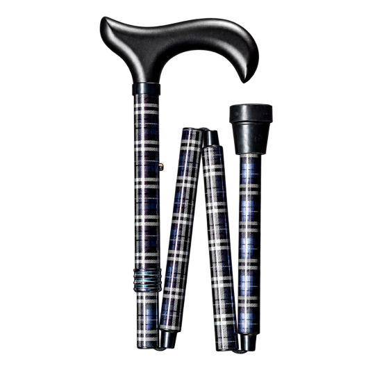 Gastrock Folding Cane Gray Karo Plaid – Display on Transparent Background