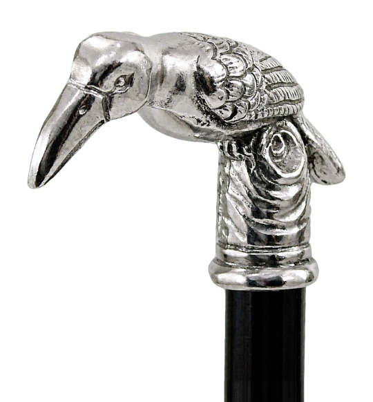 luxury cane with sculpted toucan handle in tin and black walnut shaft