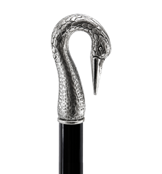 Swan walking cane in pewter – main cutout view