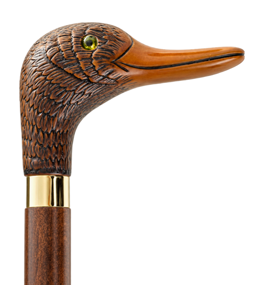 Collectible duck head cane with wooden shaft on transparent background