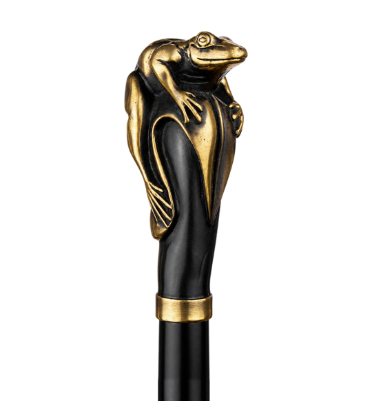 Fayet frog cane, antique bronze finish on transparent background
