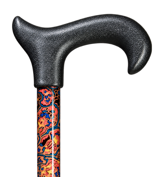 Gastrock Adjustable Cane with Multicolor Patterns and Black Derby Handle