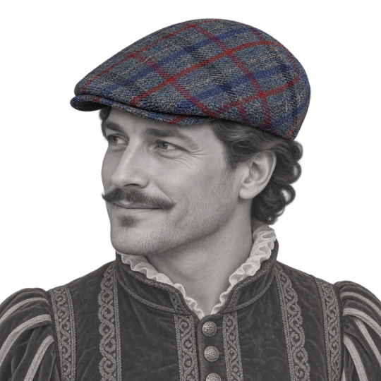 Justin Navy Cap – Harris Tweed – Dasmarca – Pencil Drawing Portrait, Renaissance Character